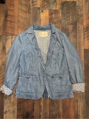 Pilcro and the Letterpress chambray blazer Anthropologie lt blue size small S